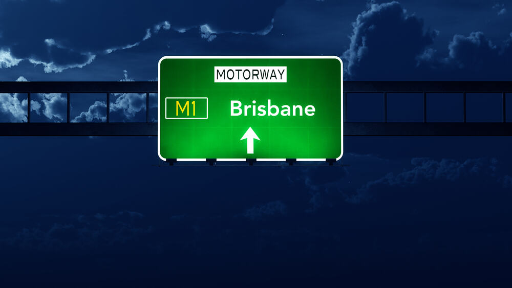 Brisbane Australia Highway Road Sign at Night